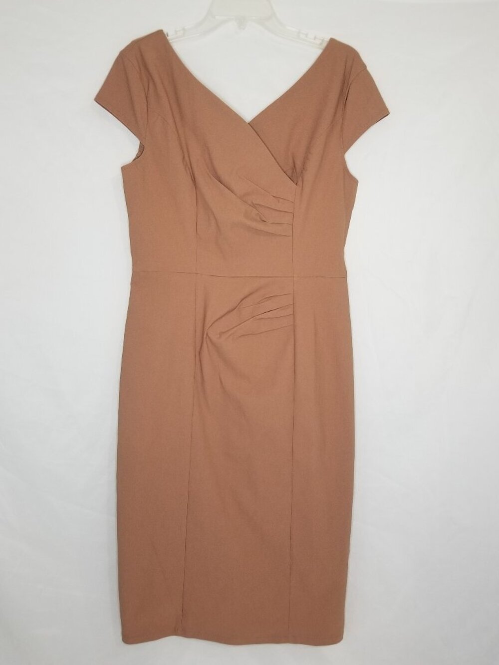 MUXXN Boutique Women 2XL Brown Bodycon V-Neck Cap Short Sleeve Knee Length Dress
